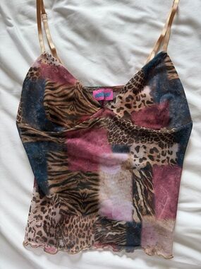 Edikted Pink, Brown & Blue Animal-Print Mesh Cami